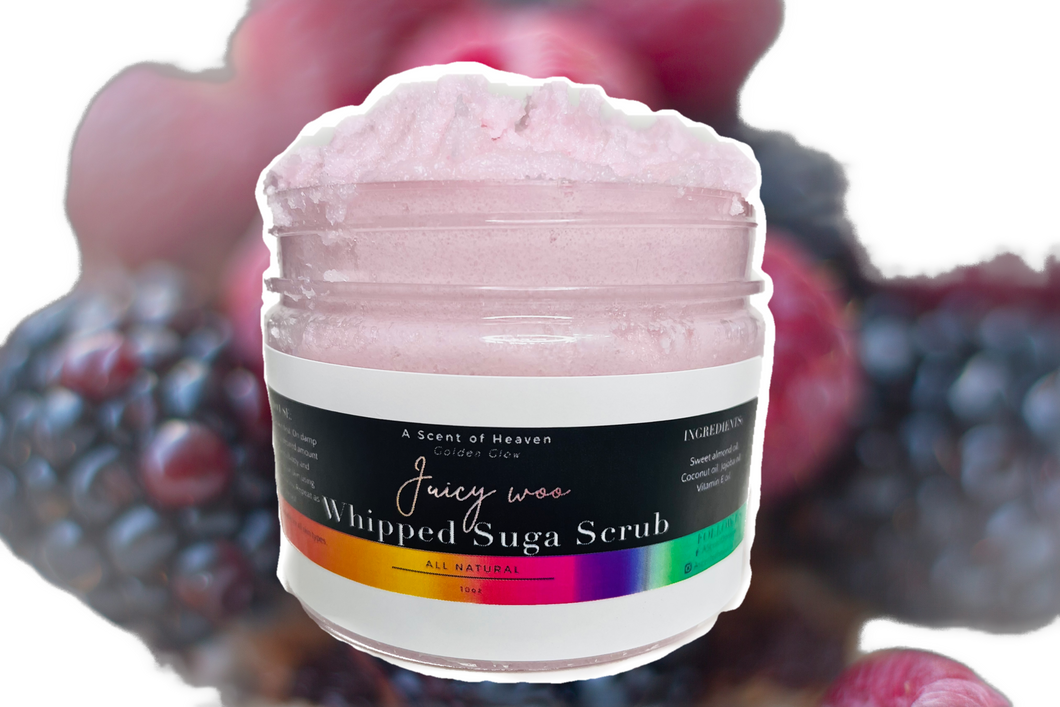Juicy woo Whipped Suga Scrub - Whipped Sugar Scrubs 12oz | Sugar Body Scrub | Sugar Whipped Soap | Foaming Sugar Scrub | Exfoliating skin product for smooth skin